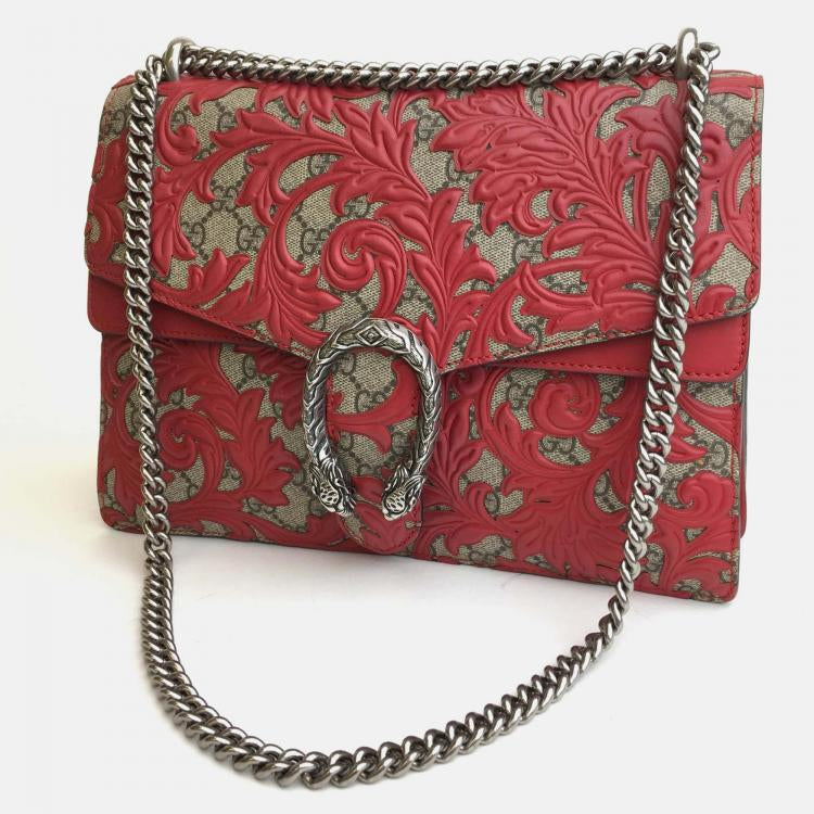 used Gucci® GG Supreme Monogram Arabesque Medium Dionysus Shoulder Bag Hibiscus Red