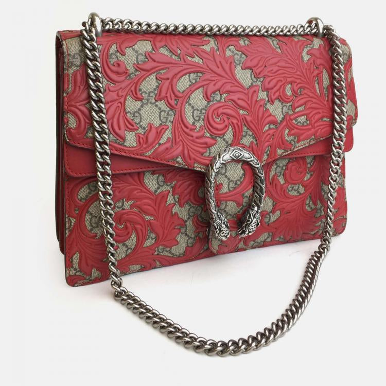 used Gucci® GG Supreme Monogram Arabesque Medium Dionysus Shoulder Bag Hibiscus Red