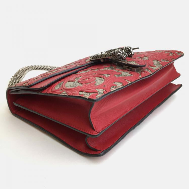 used Gucci® GG Supreme Monogram Arabesque Medium Dionysus Shoulder Bag Hibiscus Red