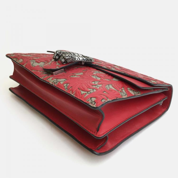 used Gucci® GG Supreme Monogram Arabesque Medium Dionysus Shoulder Bag Hibiscus Red