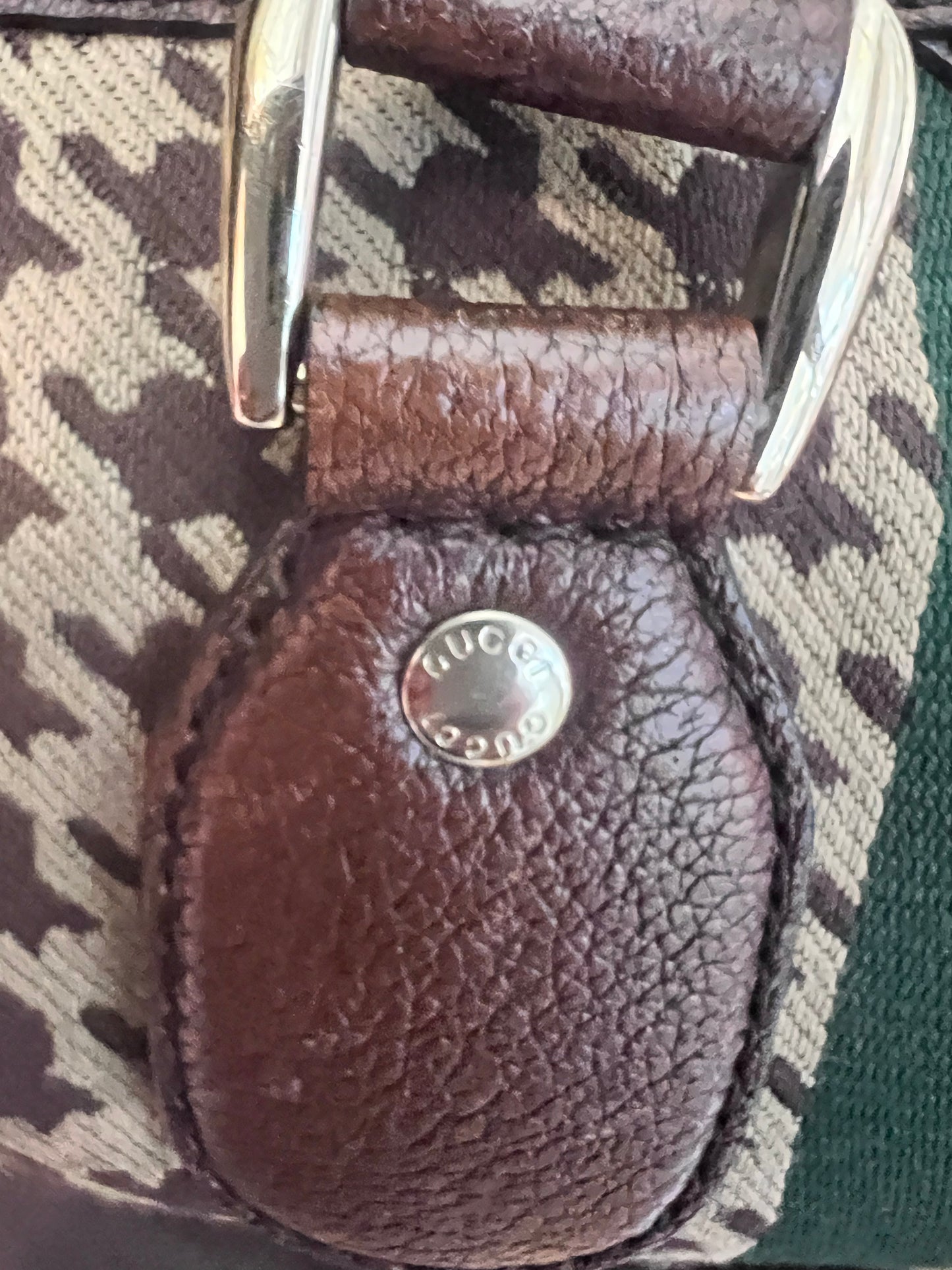 Used Gucci® Joy Boston Houndstooth Fabric 70s Web Brown Shoulder bag weekender Travel