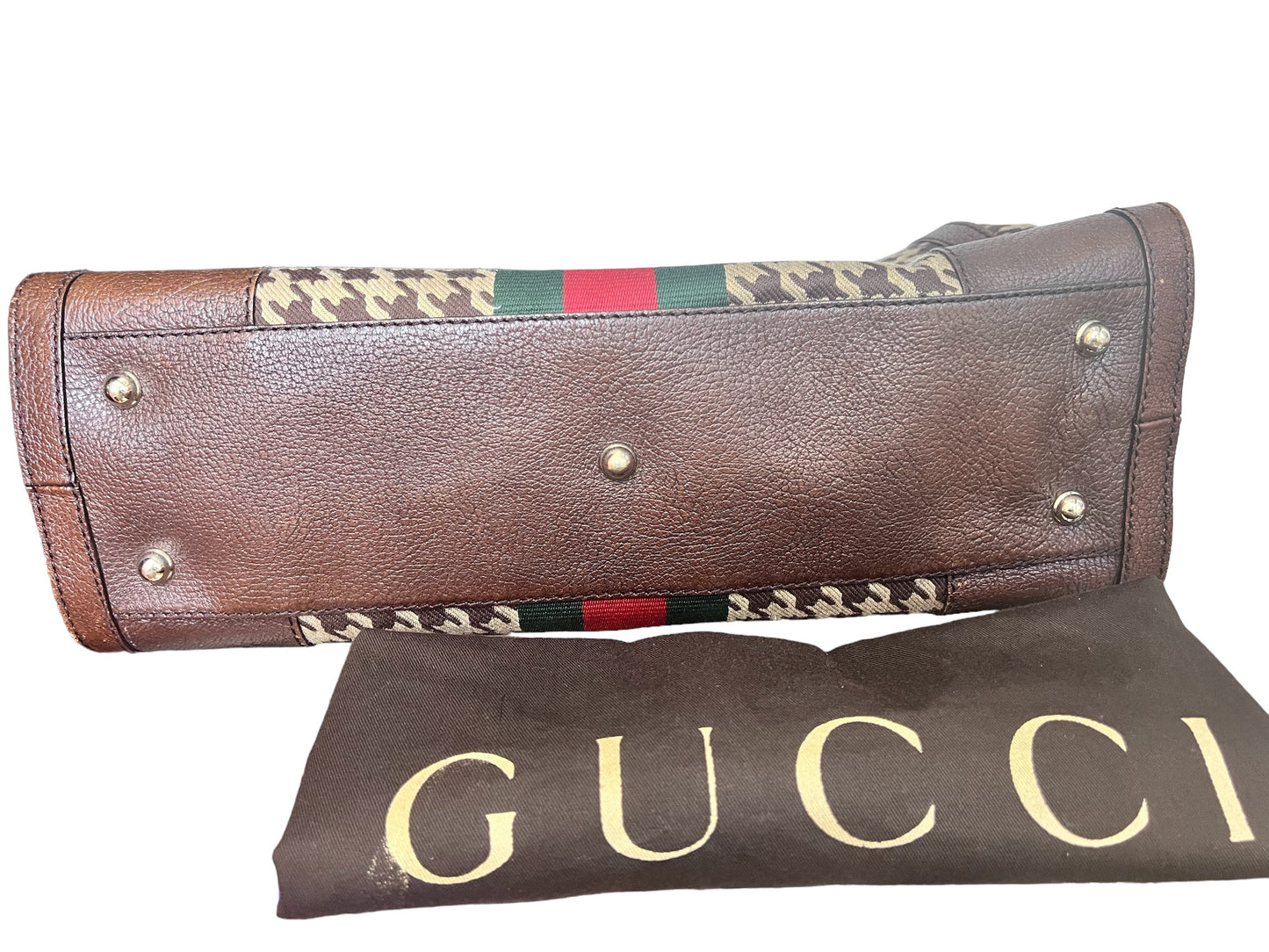 Used Gucci® Joy Boston Houndstooth Fabric 70s Web Brown Shoulder bag weekender Travel