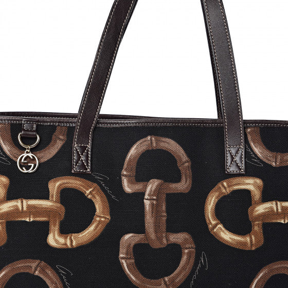 Used GUCCI
Canvas Bamboo Horsebit Print Tote Brown