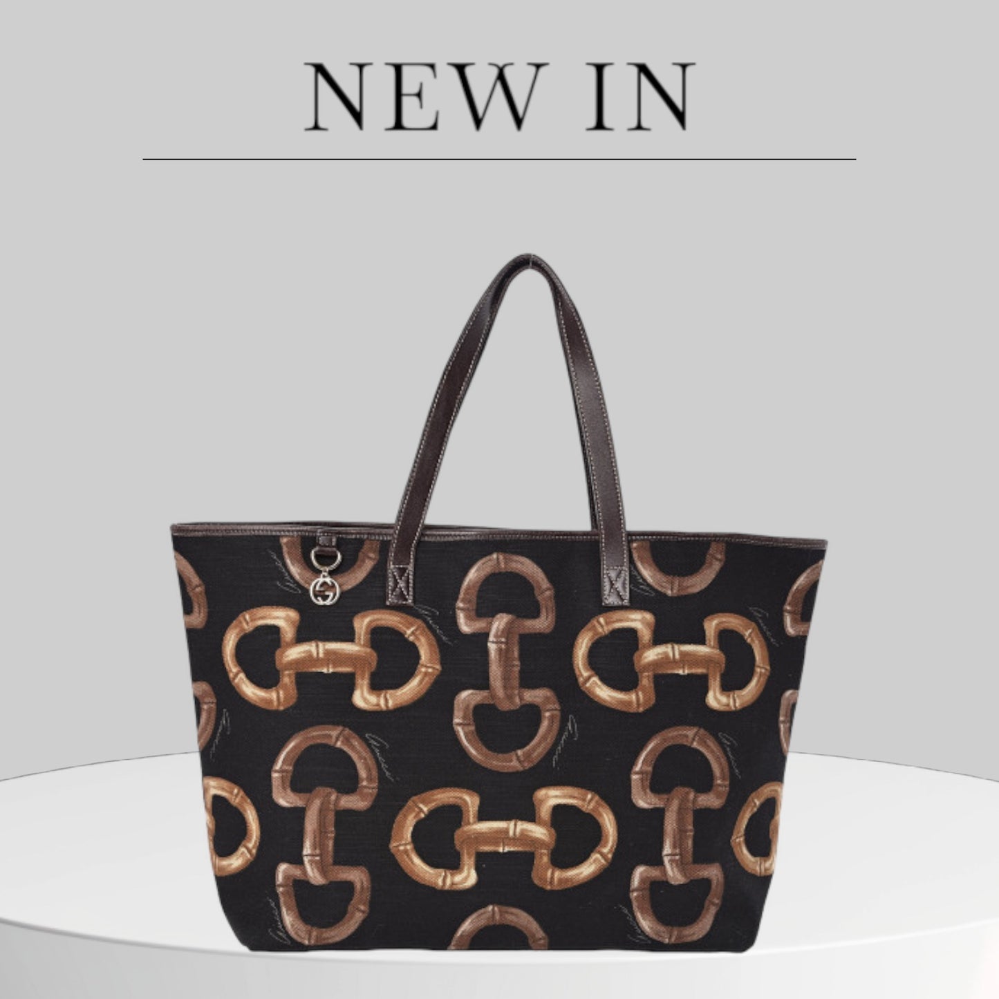 Used GUCCI
Canvas Bamboo Horsebit Print Tote Brown