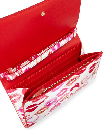 Used CHRISTIAN LOUBOUTIN MACARON SPIKED LIPS WALLET WHITE PATENT LEATHER CLUTCH