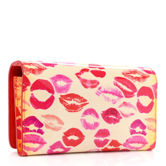 Used CHRISTIAN LOUBOUTIN MACARON SPIKED LIPS WALLET WHITE PATENT LEATHER CLUTCH
