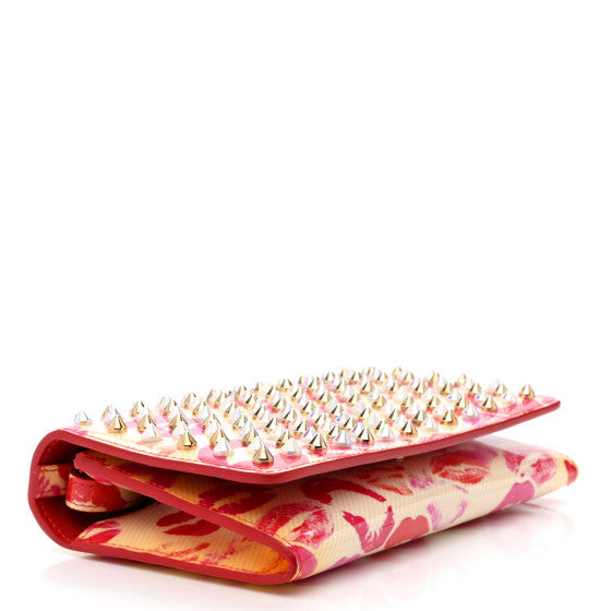 Used CHRISTIAN LOUBOUTIN MACARON SPIKED LIPS WALLET WHITE PATENT LEATHER CLUTCH