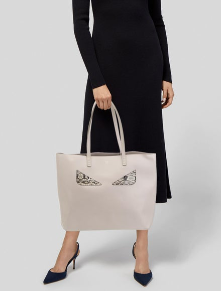 Pre-owned Snakeskin-Trimmed Medium FENDI Monster Leather Tote Bag