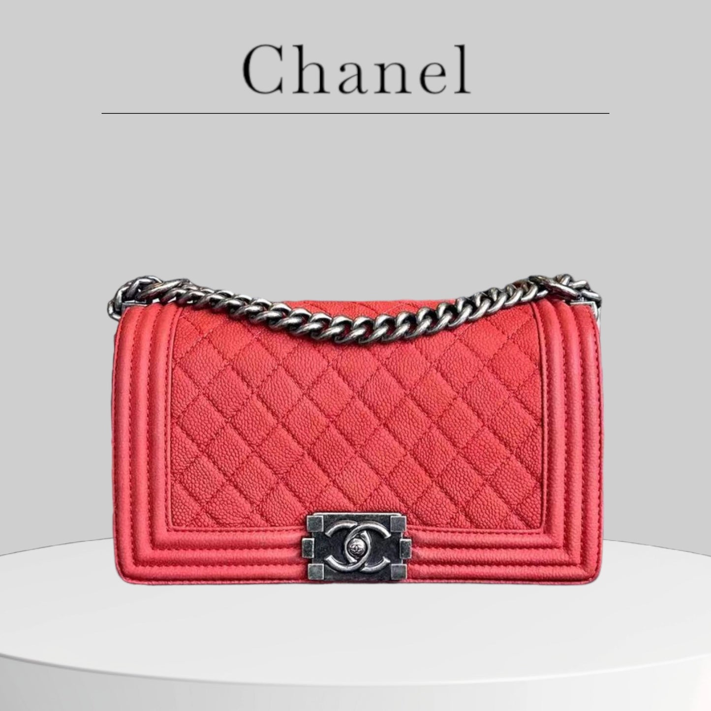 Pre-owned CHANEL CAVIAR BOY OLD MEDIUM 25CM QUILTED SUEDE CALFSKIN RED LEBOY SILVER HARDWARE SERIES 18