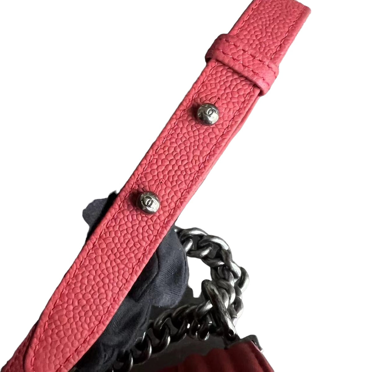 Pre-owned CHANEL CAVIAR BOY OLD MEDIUM 25CM QUILTED SUEDE CALFSKIN RED LEBOY SILVER HARDWARE SERIES 18