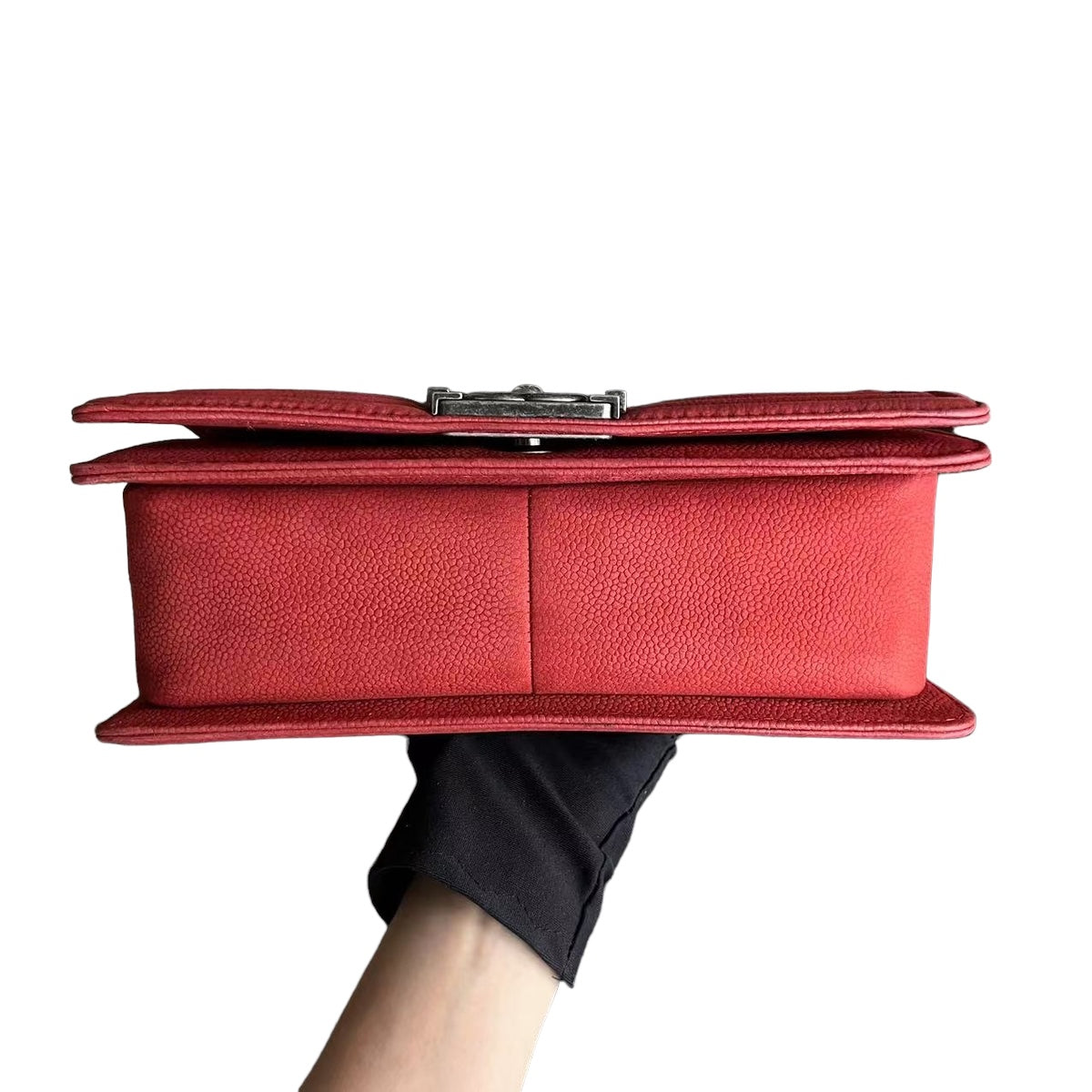 Pre-owned CHANEL CAVIAR BOY OLD MEDIUM 25CM QUILTED SUEDE CALFSKIN RED LEBOY SILVER HARDWARE SERIES 18