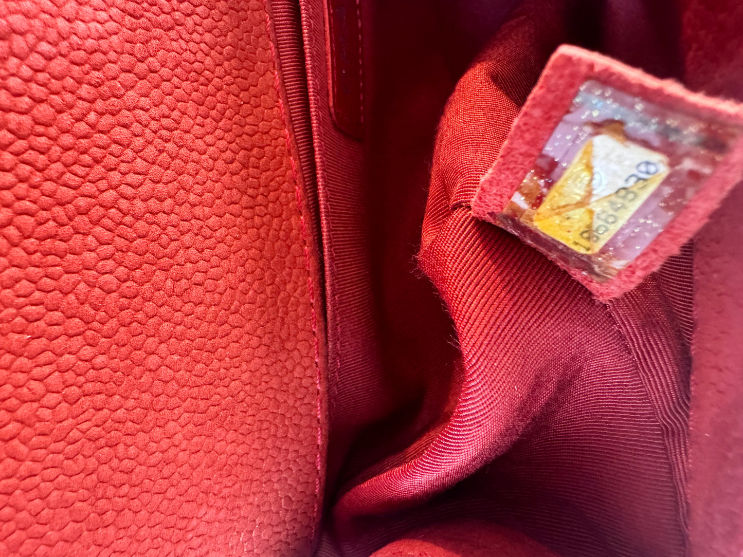 Pre-owned CHANEL CAVIAR BOY OLD MEDIUM 25CM QUILTED SUEDE CALFSKIN RED LEBOY SILVER HARDWARE SERIES 18