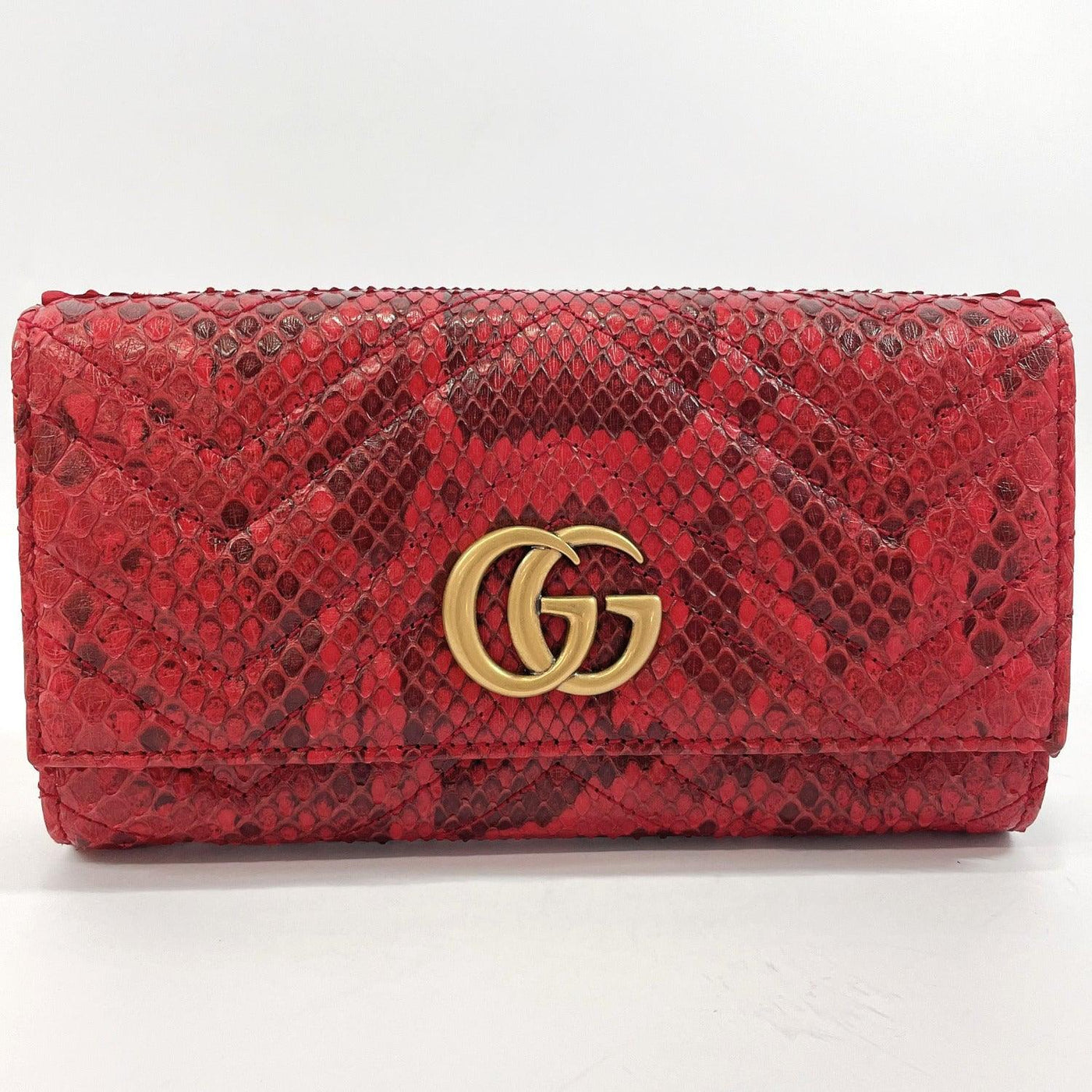 Pre-owned GUCCI PURSE GG MARMONT LEATHER/PYTHON RED WOMEN USED