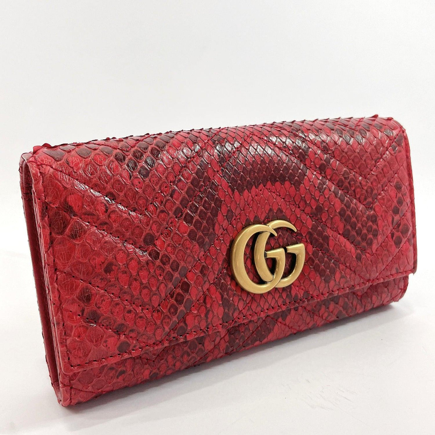Pre-owned GUCCI PURSE GG MARMONT LEATHER/PYTHON RED WOMEN USED