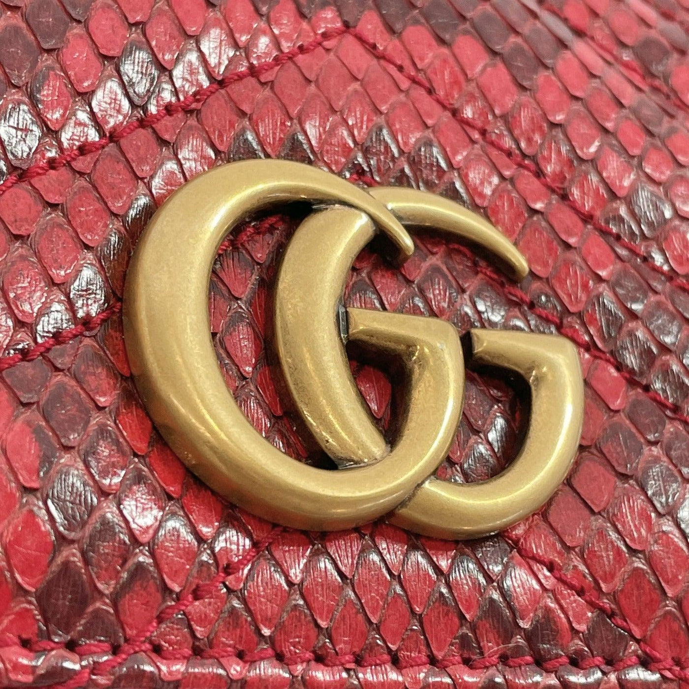 Pre-owned GUCCI PURSE GG MARMONT LEATHER/PYTHON RED WOMEN USED