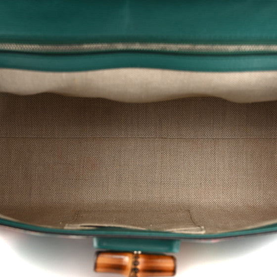 Pre-owned GUCCI
Shangai Calfskin Blooms Print Medium Bamboo Daily Top Handle Bag Clear Bright Emerald Multicolor
