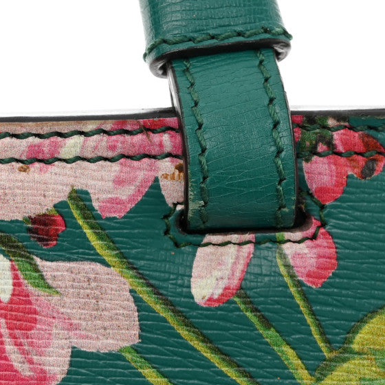 Pre-owned GUCCI
Shangai Calfskin Blooms Print Medium Bamboo Daily Top Handle Bag Clear Bright Emerald Multicolor