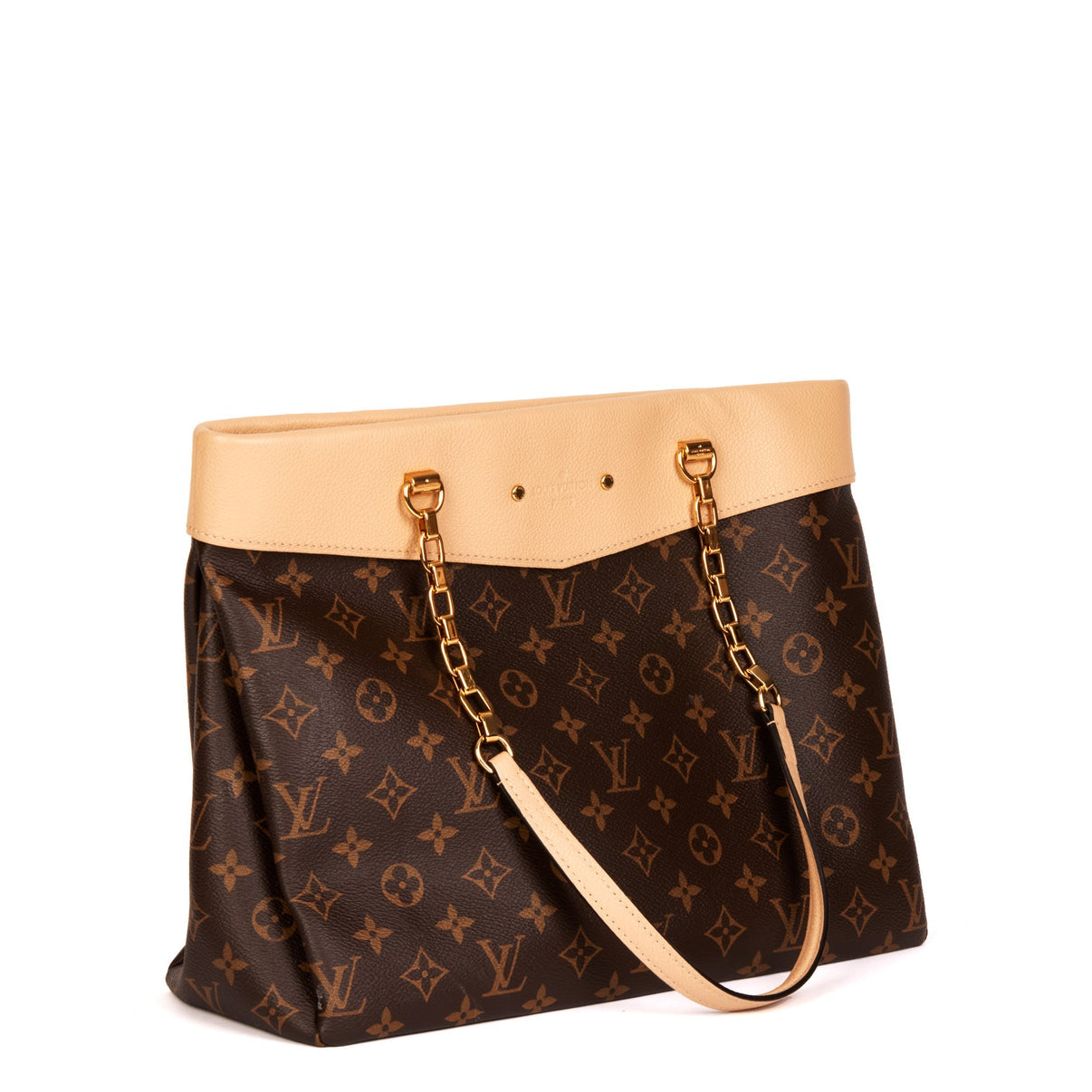 Pre-owned LOUIS VUITTON CANVAS AND CALFSKIN PALLAS SHOPPER TOTE MONOGRAM