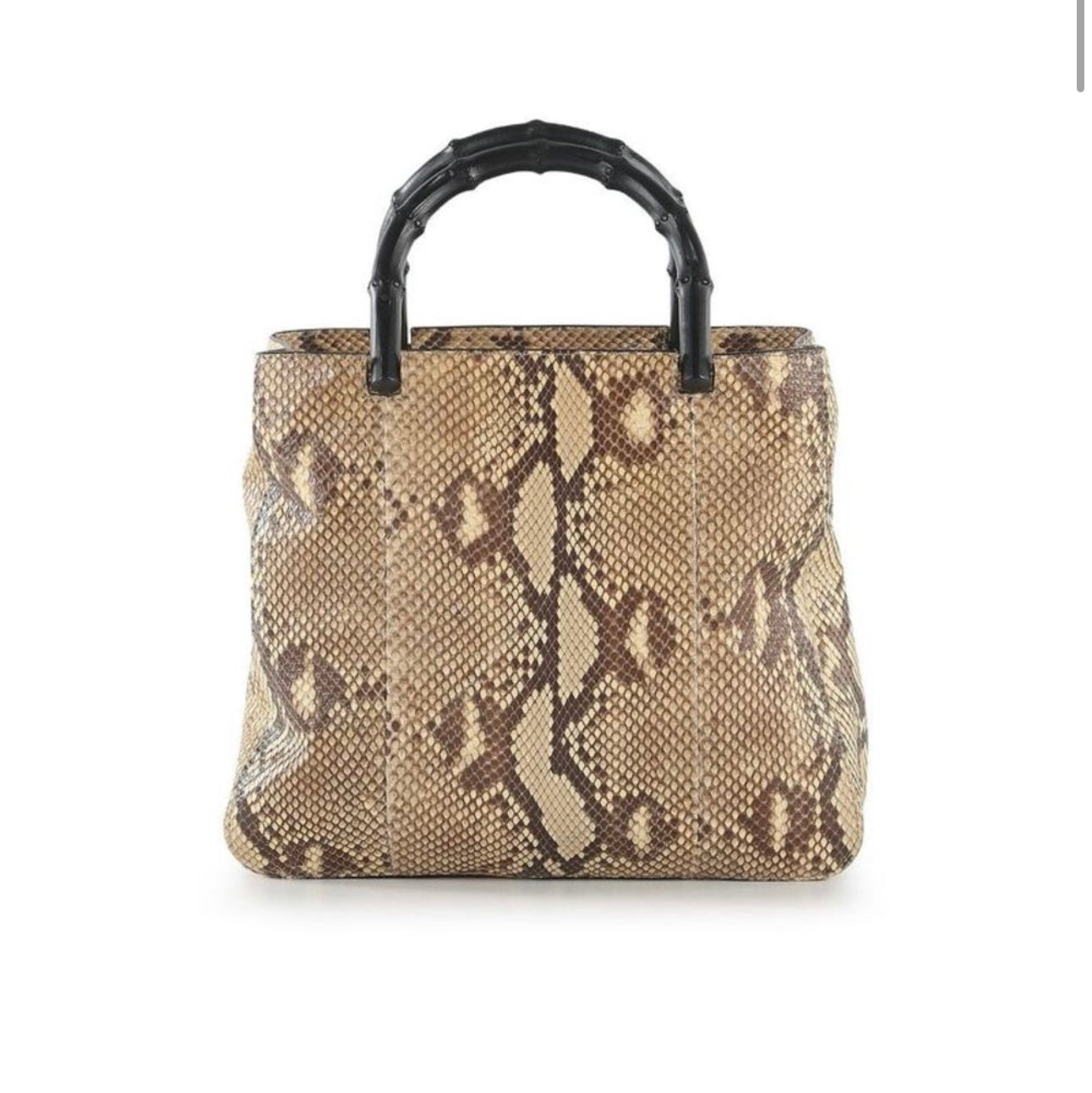 Used  Loved Gucci Beige Brown Snakeskin Leather Bag With Black Bamboo Top Handles