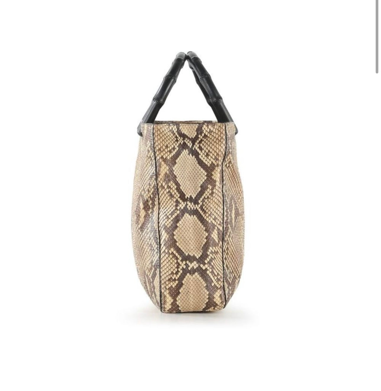 Used  Loved Gucci Beige Brown Snakeskin Leather Bag With Black Bamboo Top Handles