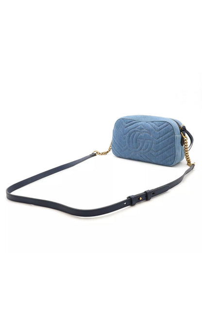 Pre-owned excellent condition A+  GUCCI GG Marmont Shoulder Bag Chain Bag Crossbody Denim Fake Pearl Blue