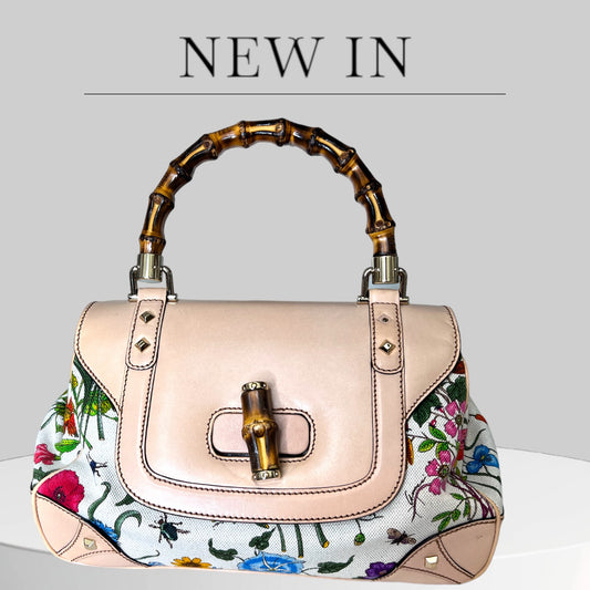 Used Gucci® Limited Edition Flora Print Canvas Hand Bag Bamboo Handle - MUSEUM PIECE