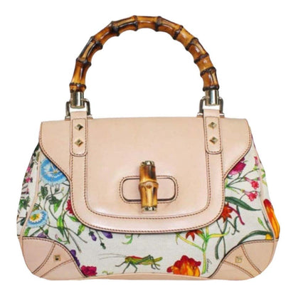 Used Gucci® Limited Edition Flora Print Canvas Hand Bag Bamboo Handle - MUSEUM PIECE