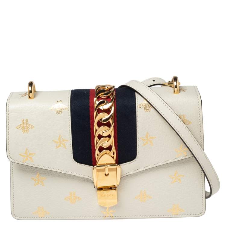 Used Gucci
Gucci White Bee Star Print Leather Small Sylvie Web Chain Shoulder Bag