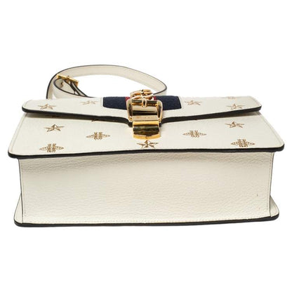 Used Gucci
Gucci White Bee Star Print Leather Small Sylvie Web Chain Shoulder Bag