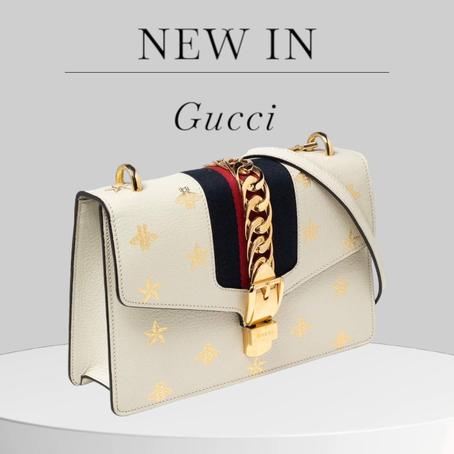 Used Gucci
Gucci White Bee Star Print Leather Small Sylvie Web Chain Shoulder Bag