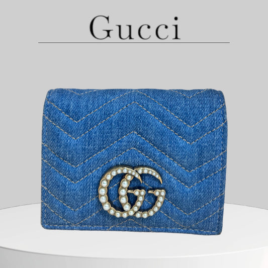 Used GUCCI GG Marmont Blue Denim - Bifold Wallet