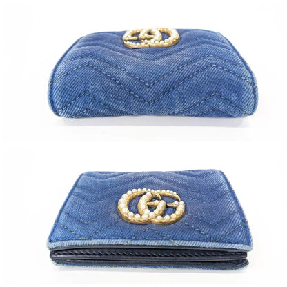 Used GUCCI GG Marmont Blue Denim - Bifold Wallet