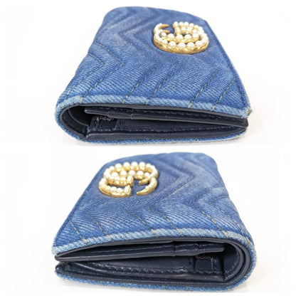 Used GUCCI GG Marmont Blue Denim - Bifold Wallet