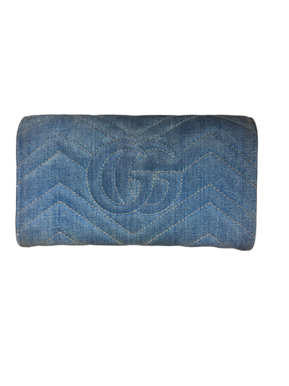 Used GUCCI 
Denim Matelasse Pearly GG Marmont Continental Wallet Blue