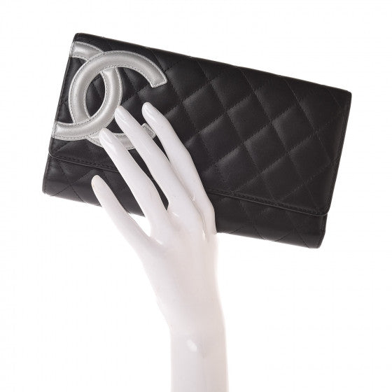 Used CHANEL 
Calfskin Quilted Cambon Flap Wallet Black White