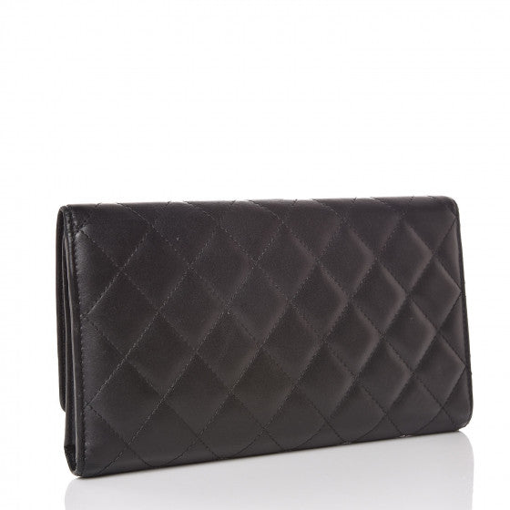 Used CHANEL 
Calfskin Quilted Cambon Flap Wallet Black White