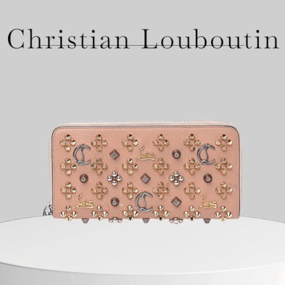 Used CHRISTIAN LOUBOUTIN 
Calfskin Loubinthesky Panettone Wallet Nude Multimetal