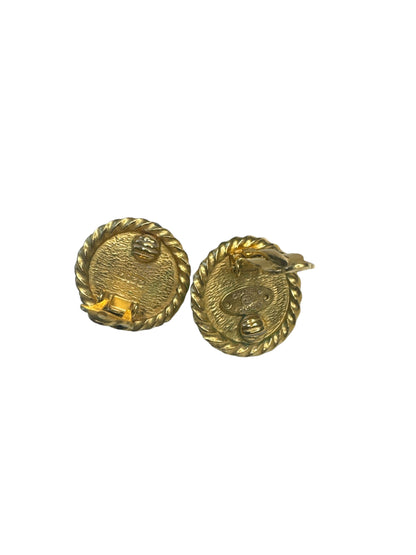 Used CHANEL Green x Gold Earrings gripois Vintage