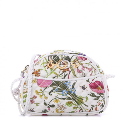 Used GUCCI 
Canvas Flora Floral Trapuntata Mini Zumi Dome Shoulder Bag White