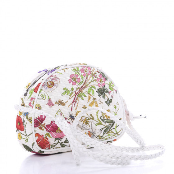 Used GUCCI 
Canvas Flora Floral Trapuntata Mini Zumi Dome Shoulder Bag White