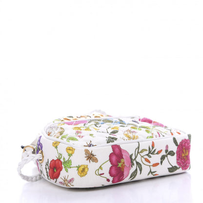 Used GUCCI 
Canvas Flora Floral Trapuntata Mini Zumi Dome Shoulder Bag White