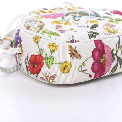 Used GUCCI 
Canvas Flora Floral Trapuntata Mini Zumi Dome Shoulder Bag White