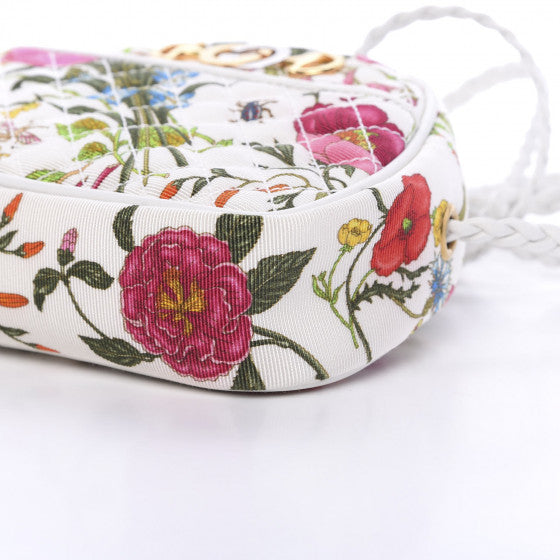 Used GUCCI 
Canvas Flora Floral Trapuntata Mini Zumi Dome Shoulder Bag White