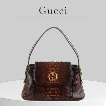 Pre-owned GUCCI 
Python 1973 Shoulder Bag Brown Gold