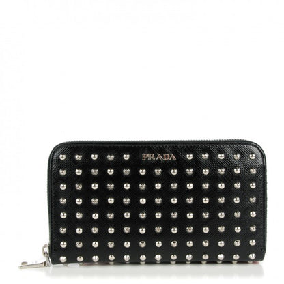 Pre-owned excellent condition A+ PRADA 
Saffiano Vernice Studded Zip Around Wallet Black