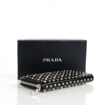 Pre-owned excellent condition A+ PRADA 
Saffiano Vernice Studded Zip Around Wallet Black