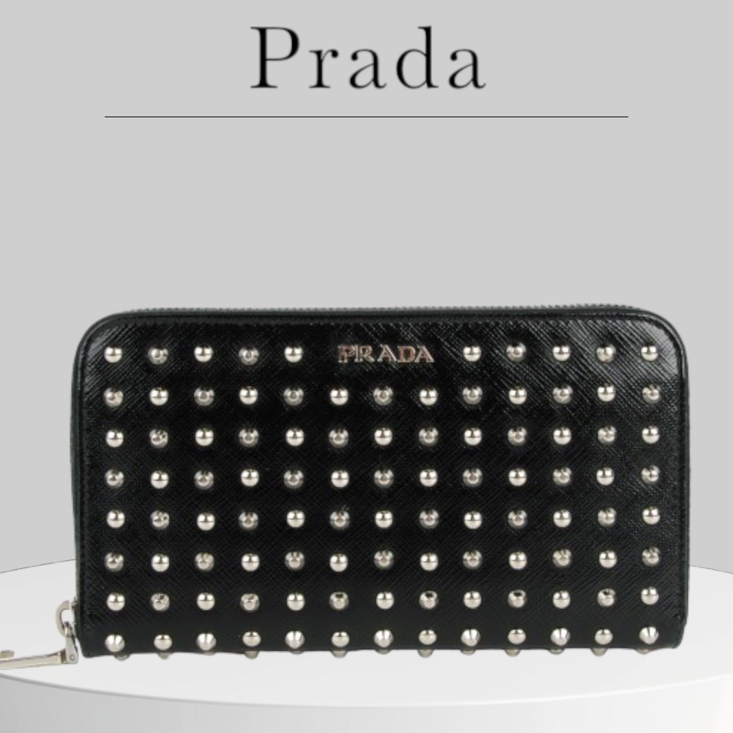 Pre-owned excellent condition A+ PRADA 
Saffiano Vernice Studded Zip Around Wallet Black