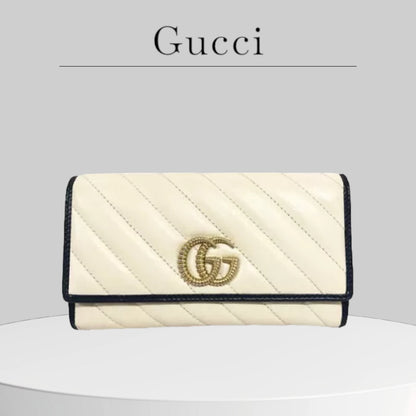 Pre-owned excellent condition A+ Gucci Long Wallet Gg Marmont Continental Quilted Leather