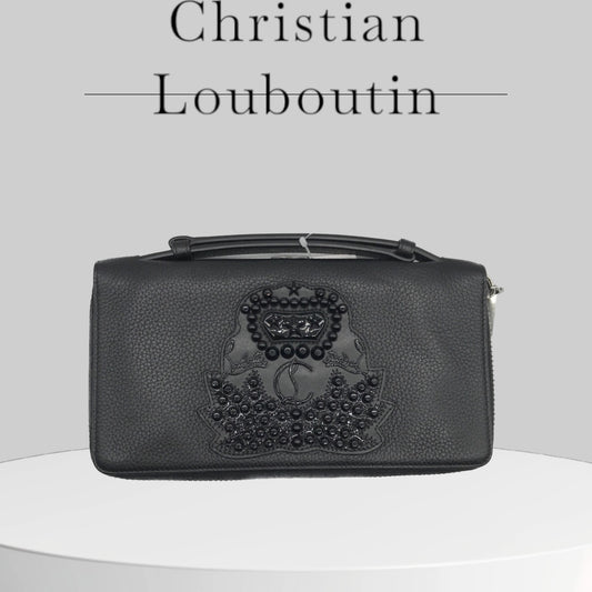 Pre-owned excellent condition A+ Christian Louboutin XL Panettone Calf
Leather Zip Around Black Wallet